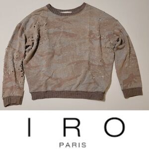 IRO PARIS DISTRESSED DESTROYED MUTED TAN BROWN OVERSIZED SWEATER SWEATSHIRT XS M